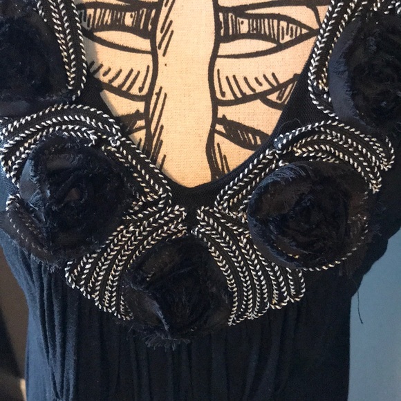 Black Empire Waist Dress w/ Rosette Detail - Picture 2 of 3
